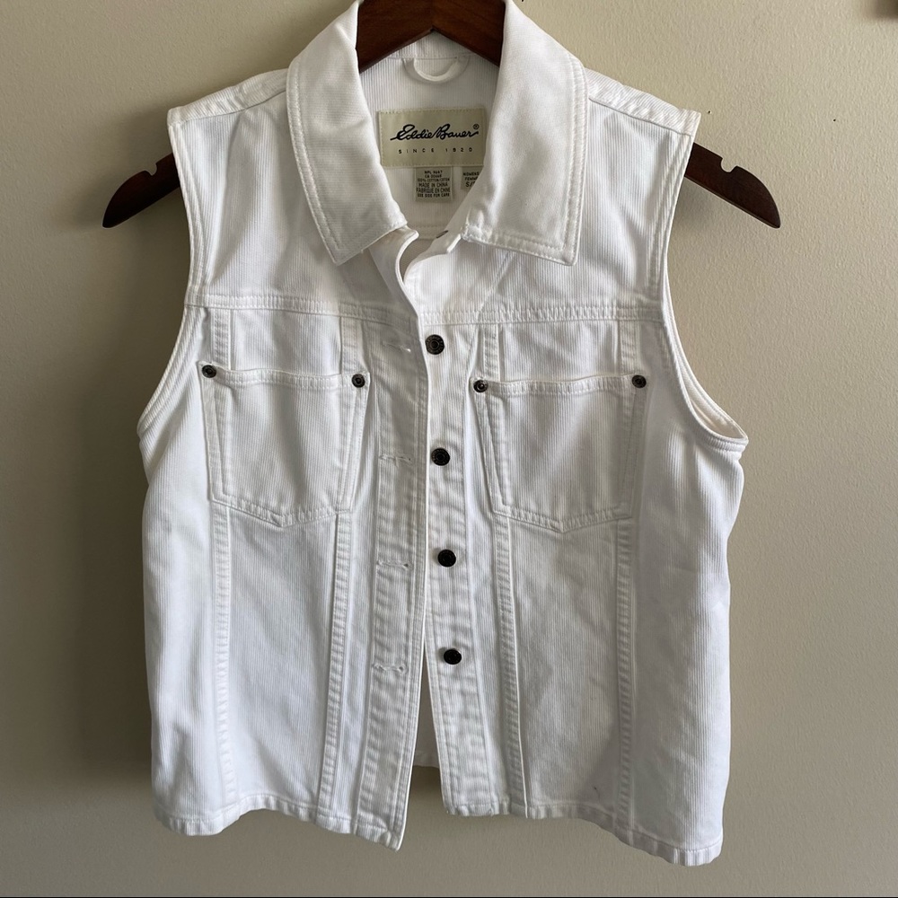 Eddie Bauer White Corduroy Jean Western Style Button Up Vest Size Small